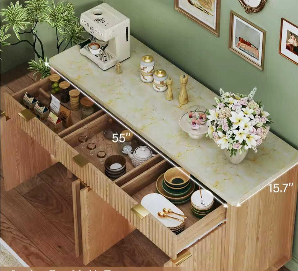 55” Fluted Buffet Cabinet with Storage