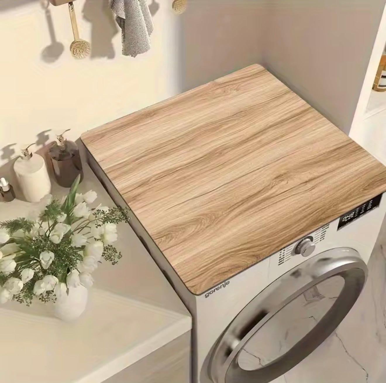 1pc Light Wood Grain Washing Machine Cover & Absorbent - Non-Slip Quick-Dry Laundry