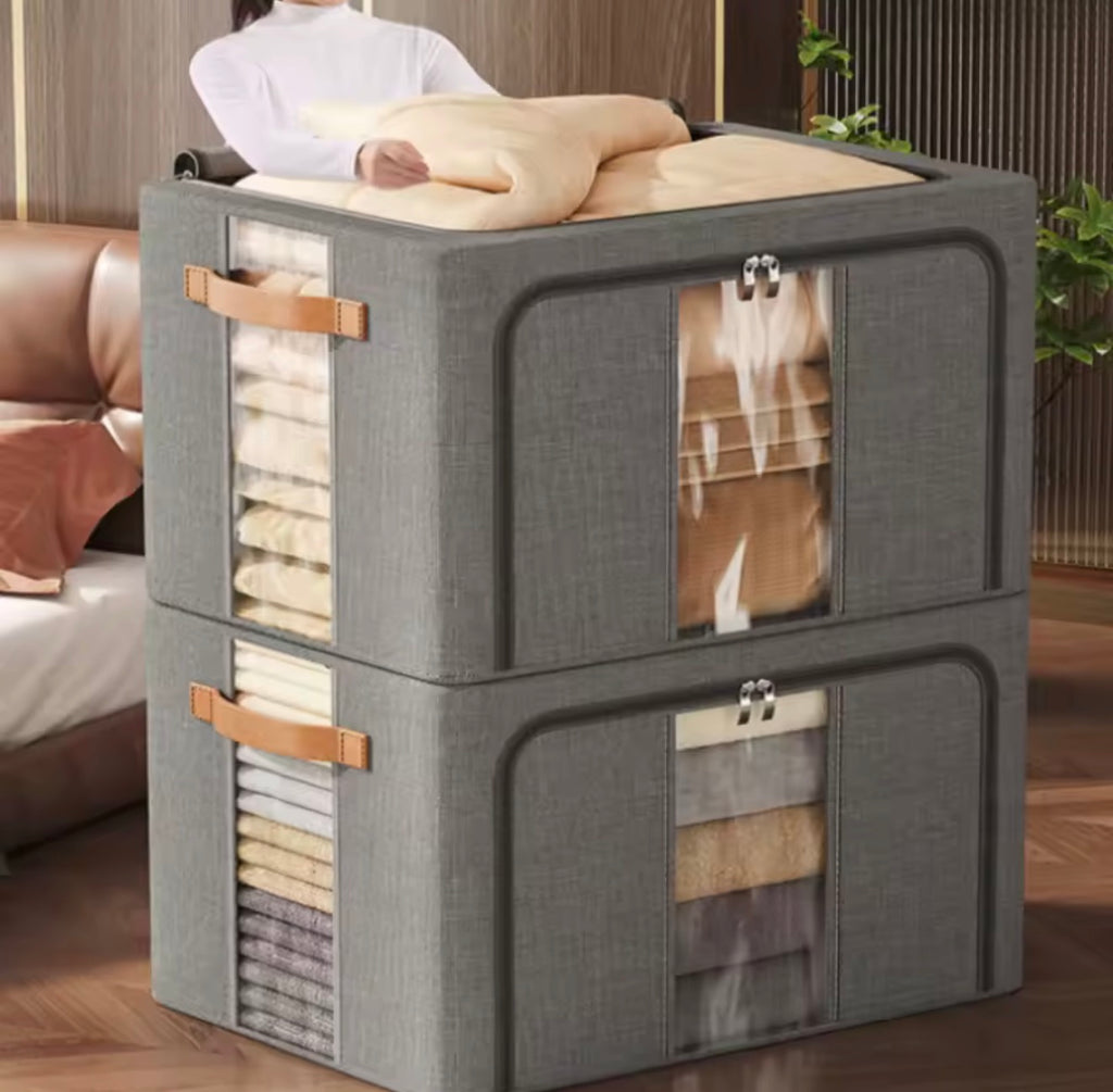 1Pc Large capacity 66L clothes basket Steel frame foldable clothes storage box organizer