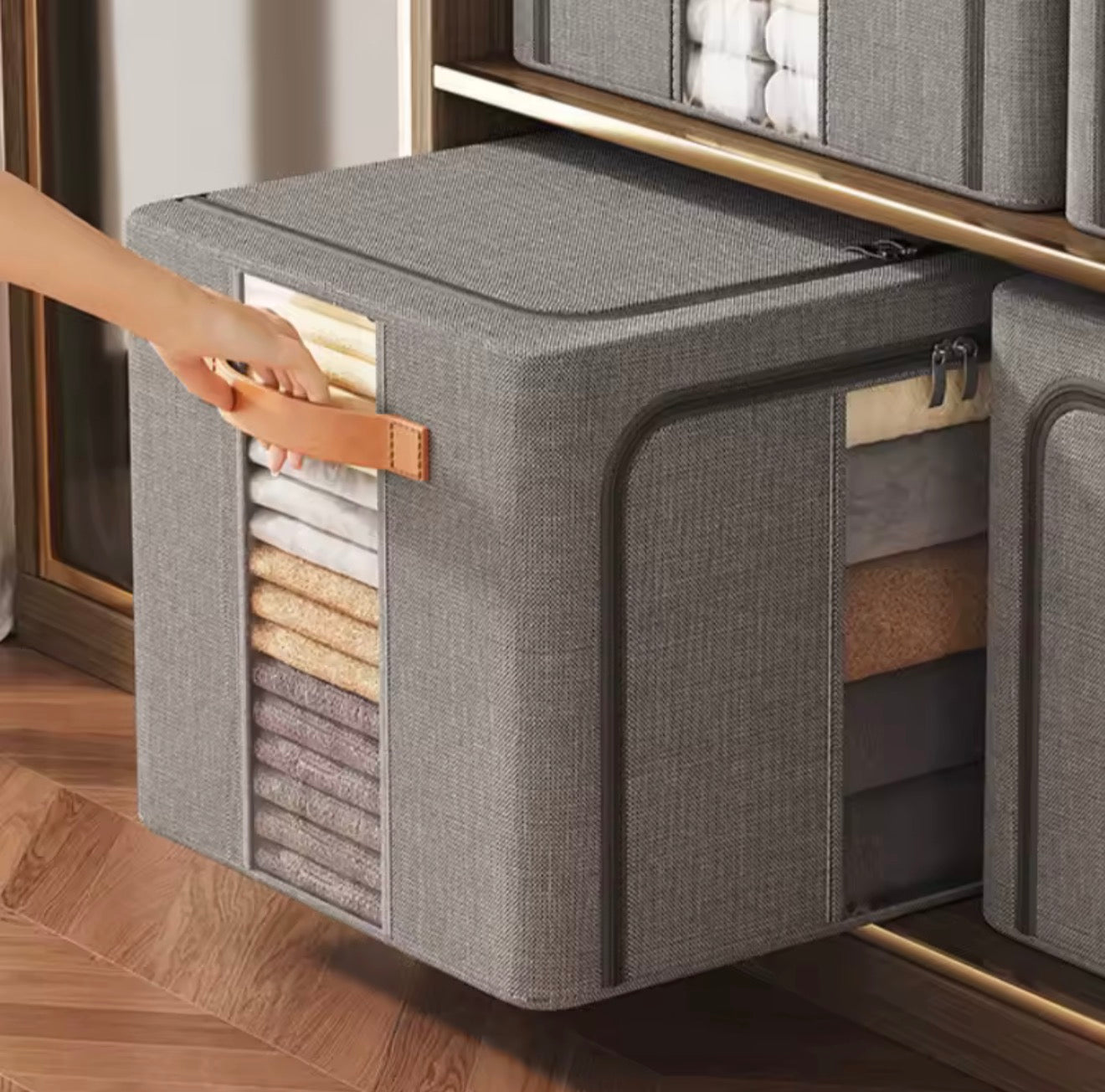 1Pc Large capacity 66L clothes basket Steel frame foldable clothes storage box organizer