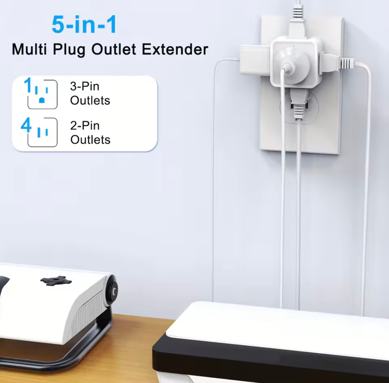 5 Way Multi Plug Outlet Extender, Wall Outlet Expander, Small Electrical Outlet Splitter for Travel, Home, Office, Dorm (1pc)