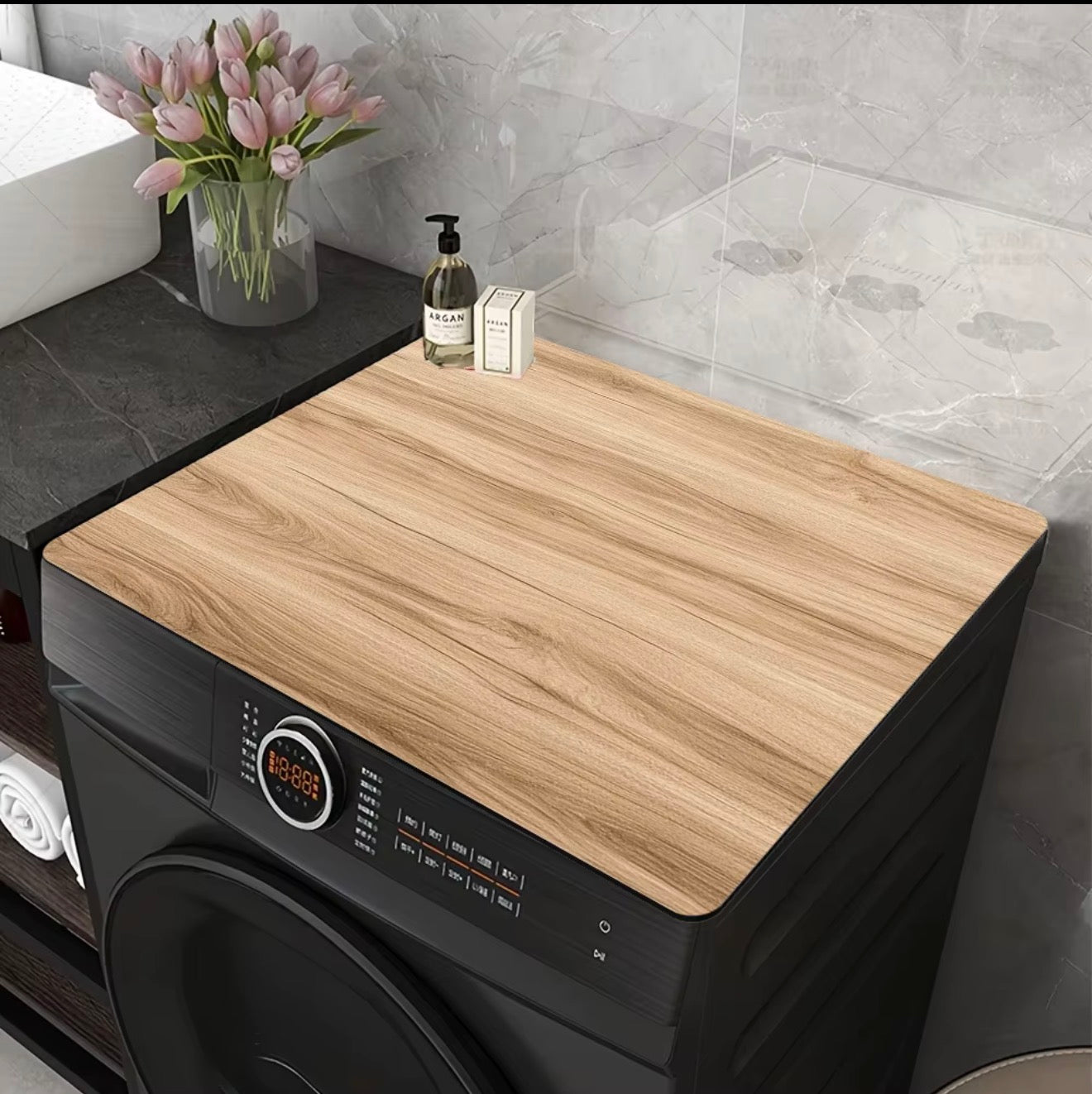 1pc Light Wood Grain Washing Machine Cover & Absorbent - Non-Slip Quick-Dry Laundry