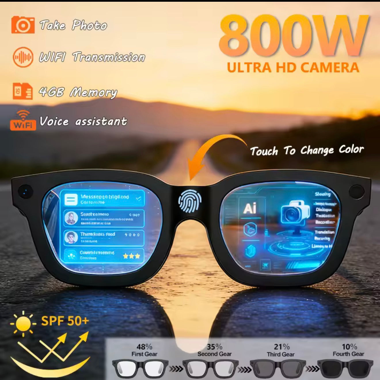 2026 Smart Glasses HD Photo Video OpenAI Record Translation Touch Photochromic Lenses Bluetooth Call Music Multifunction