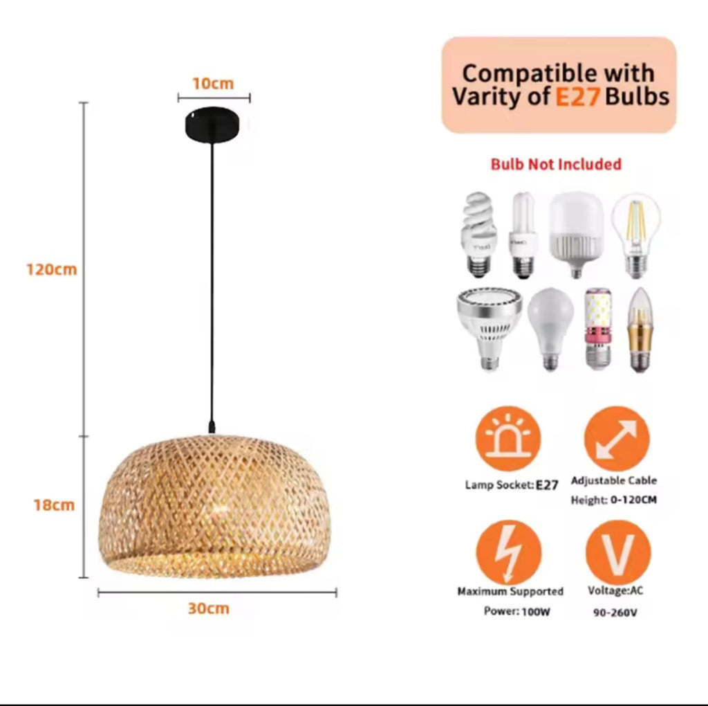 Bamboo Lantern 30cm Pendant Lamp Natural Rattan Wicker