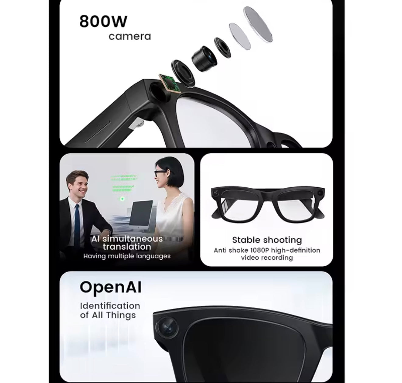 2026 Smart Glasses HD Photo Video OpenAI Record Translation Touch Photochromic Lenses Bluetooth Call Music Multifunction